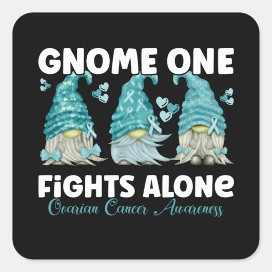 Ovarian Cancer Awareness Teal Ribbon Gnome Quadratischer Aufkleber (Vorderseite)