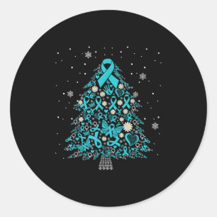 Ovarieller Krebs Bewusstsein Weihnachtsbaum Aquama Runder Aufkleber