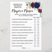 Ove oder Under Brautparty Spanisch Englisch Spiel (Rückseite)