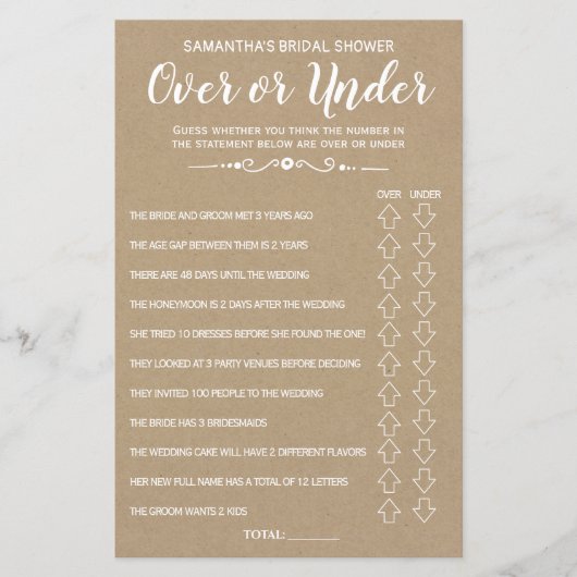 Ove oder Under Brautparty Spanisch Englisch Spiel (Vorderseite)