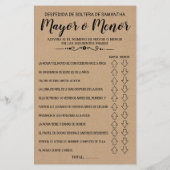 Ove oder Under Brautparty Spanisch Englisch Spiel (Rückseite)