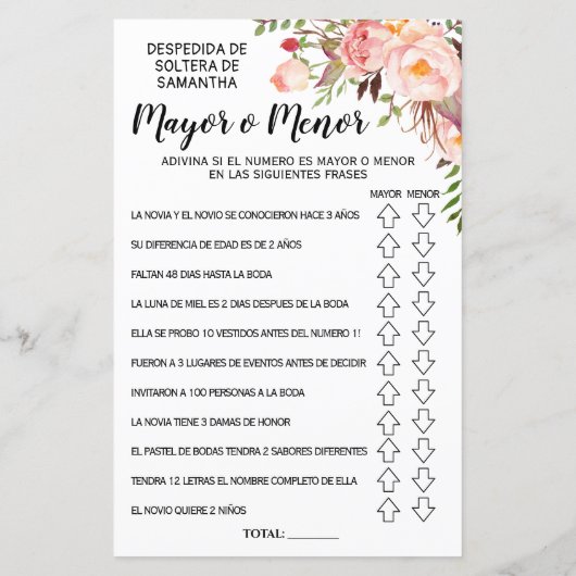 Ove oder Under Brautparty Spanisch Englisch Spiel (Rückseite)