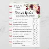 Ove oder Under Marsala Blume Brautparty Game (Vorne/Hinten)