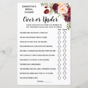 Ove oder Under Marsala Blume Brautparty Game