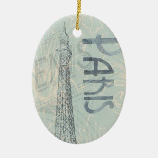 Ovel Vintage Eiffel Turm-Verzierung Keramik Ornament (Vorne)