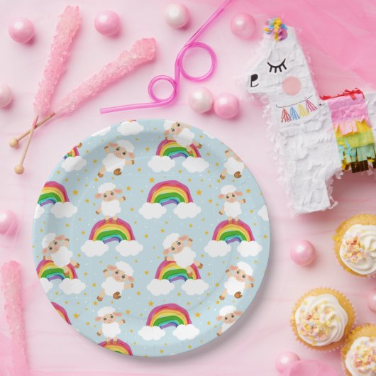 Ovelhas no céu estrelado e arco-íris pappteller (Party)