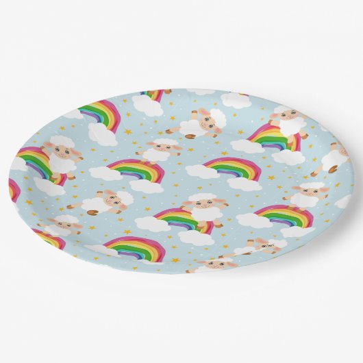 Ovelhas no céu estrelado e arco-íris pappteller (Schrägansicht)