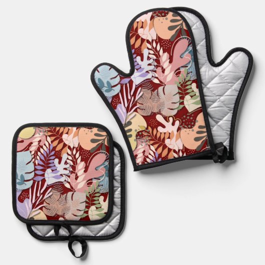 Oven Mitt and Pot Holder Set : Bio Blätter (Vorderseite/Rückseite)
