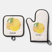 Oven mitt and pot holder set in a refreshing lemon (Vorderseite)