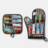 Oven Mitt and Pot Holders – Collapse Reflection  Ofenhandschuh & Topflappen-Set (Vorderseite)