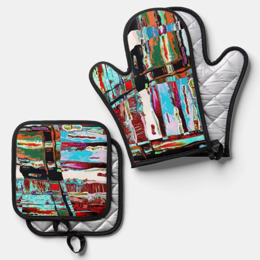 Oven Mitt and Pot Holders – Collapse Reflection Ofenhandschuh & Topflappen-Set (Vorderseite/Rückseite)