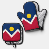 Oven Mitt and Pot Holders mit der Fahne Denver, US Ofenhandschuh & Topflappen-Set (Vorderseite/Rückseite)