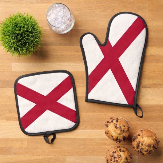 Oven Mitt and Pot Holders mit der Flagge von Alaba Ofenhandschuh & Topflappen-Set (Oben Unten)