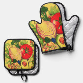 Oven Mitt and Pot Holders Ofenhandschuh & Topflappen-Set (Vorderseite/Rückseite)