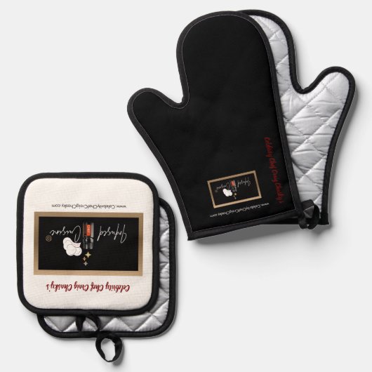 Oven Mitt and Pot Holders Ofenhandschuh & Topflappen-Set (Vorderseite/Rückseite)