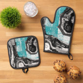 Oven Mitt and Pot Holders Set  - Surface Current  (Oben Unten)
