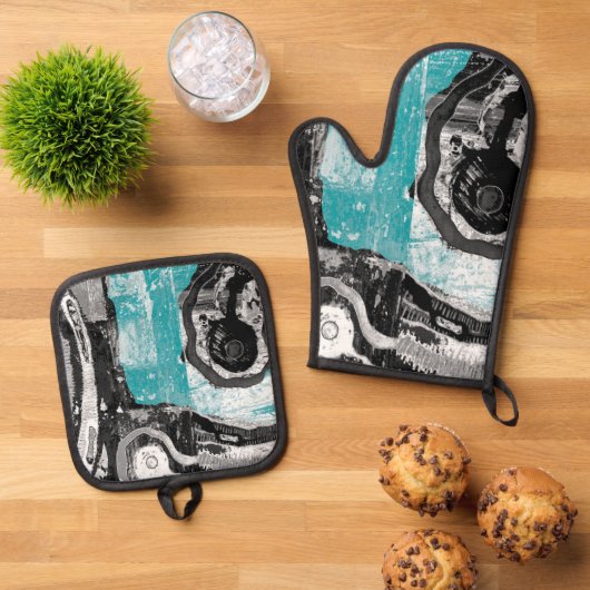 Oven Mitt and Pot Holders Set  - Surface Current  (Oben Unten)