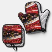 Oven Mitt & Pot Holder Abstrakte Farben Rotes Gold Ofenhandschuh & Topflappen-Set (Vorderseite/Rückseite)