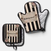 Oven Mitt & Pot Holder Black Baking Time Ofenhandschuh & Topflappen-Set (Vorderseite/Rückseite)