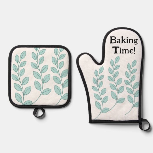Oven Mitt & Pot Holder Grüne Blätter Backzeit Ofenhandschuh & Topflappen-Set (Vorderseite)