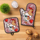 Oven Mitt & Pot Holder Hühner Ofenhandschuh & Topflappen-Set (Oben Unten)