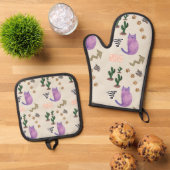 Oven Mitt & Pot Holder Katzen Kätzchen Meow Ofenhandschuh & Topflappen-Set (Oben Unten)
