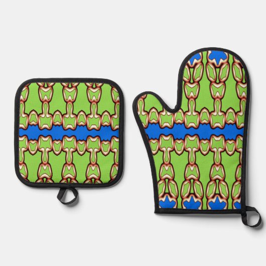 Oven Mitt & Pot Holder, Klassisches Stoffmuster O Ofenhandschuh & Topflappen-Set (Vorderseite)