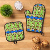 Oven Mitt & Pot Holder, Klassisches Stoffmuster O Ofenhandschuh & Topflappen-Set (Oben Unten)
