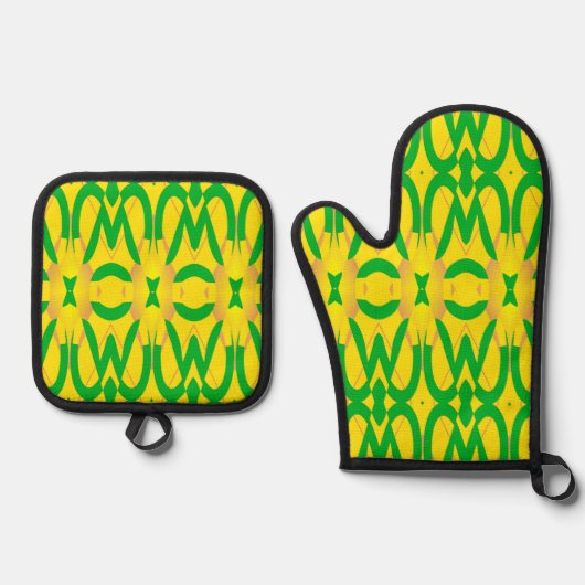 Oven Mitt & Pot Holder, Klassisches Stoffmuster Ofenhandschuh & Topflappen-Set (Vorderseite)