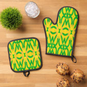 Oven Mitt & Pot Holder, Klassisches Stoffmuster Ofenhandschuh & Topflappen-Set (Oben Unten)