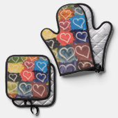 OVEN MITT & POT-HOLDER-LIEBE ZUM KOOK-STIL-DESIGN OFENHANDSCHUH & Topflappen-Set (Vorderseite/Rückseite)