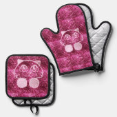 Oven Mitt & Pot Holder Pink Glitzer Cat Ofenhandschuh & Topflappen-Set (Vorderseite/Rückseite)
