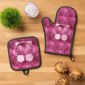 Oven Mitt & Pot Holder Pink Glitzer Cat Ofenhandschuh & Topflappen-Set (Oben Unten)