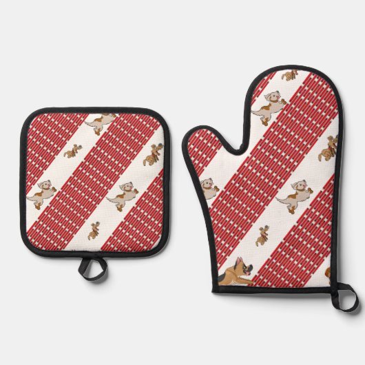 Oven Mitt & Pot Holder Red Dog Ofenhandschuh & Topflappen-Set (Vorderseite)