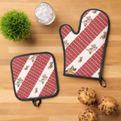 Oven Mitt & Pot Holder Red Dog Ofenhandschuh & Topflappen-Set (Oben Unten)
