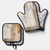 Oven Mitt & Pot Holder Set Curtain in the Wind (Vorderseite/Rückseite)