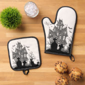 Oven Mitt & Pot Holder Set : HALLOWEEN House #1 (Oben Unten)