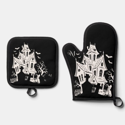 Oven Mitt & Pot Holder Set : HALLOWEEN House #2 (Vorderseite)