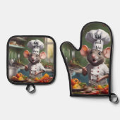 Oven Mitt Pot Holder Set Personalize Chef Mouse (Vorderseite)