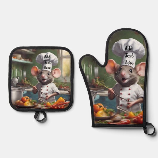 Oven Mitt Pot Holder Set Personalize Chef Mouse (Vorderseite)