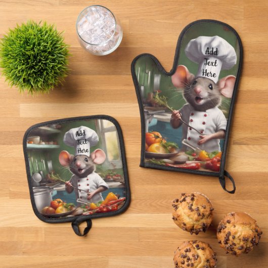 Oven Mitt Pot Holder Set Personalize Chef Mouse (Oben Unten)