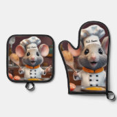 Oven Mitt Pot Holder Set Personalize Chef Mouse (Vorderseite)