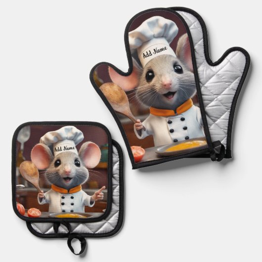 Oven Mitt Pot Holder Set Personalize Chef Mouse (Vorderseite/Rückseite)