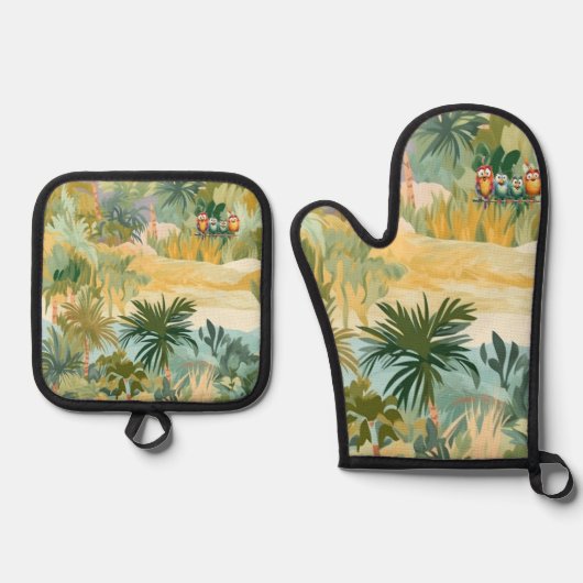Oven Mitt & Pot Holder Set Tropical Design (Vorderseite)