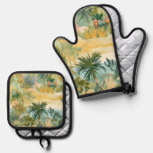 Oven Mitt & Pot Holder Set Tropical Design (Vorderseite/Rückseite)