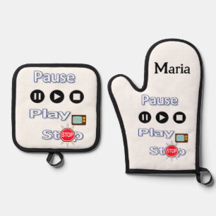 Oven Mitt & Pot Holder spielen Pause Stopp Ofenhandschuh & Topflappen-Set