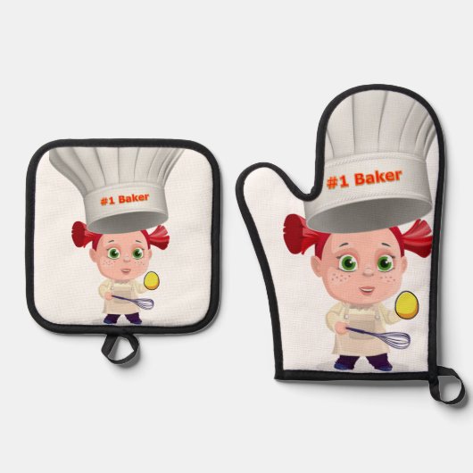 Oven Mitt & Pot Holders #1 Baker Eggs Ofenhandschuh & Topflappen-Set (Vorderseite)