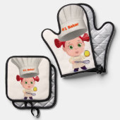 Oven Mitt & Pot Holders #1 Baker Eggs Ofenhandschuh & Topflappen-Set (Vorderseite/Rückseite)