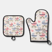 Oven Mitt & Pot Holders Baby Stroller Elephant Ofenhandschuh & Topflappen-Set (Vorderseite)