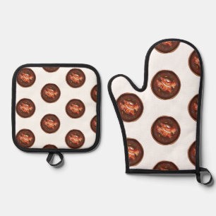 Oven Mitt & Pot Holders Bacon & Donuts Ofenhandschuh & Topflappen-Set